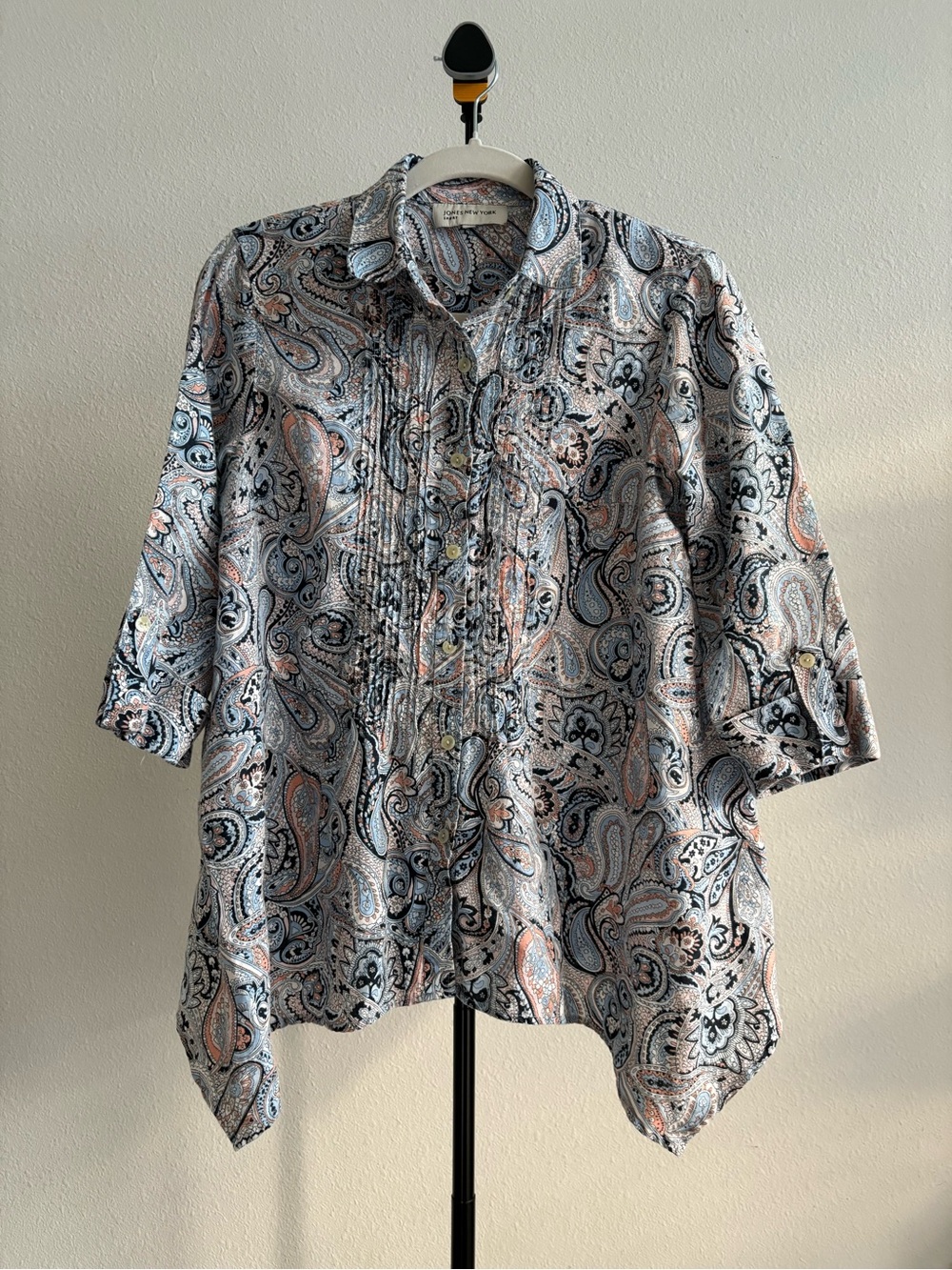 Jones New York Sport Women’s Linen Shirt Small Paisley Print High-Low Hem
